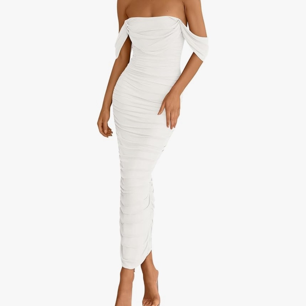 NWT PRETTYGARDEN Womens Off The Shoulder Ruched Bodycon Sleeveless Split Dress